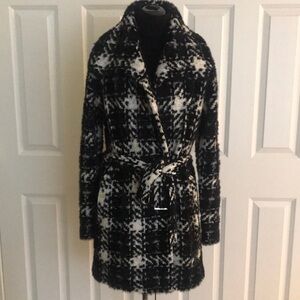 New White House Black Market WHBM Black and White Plaid Cardigan Sweater Coat M